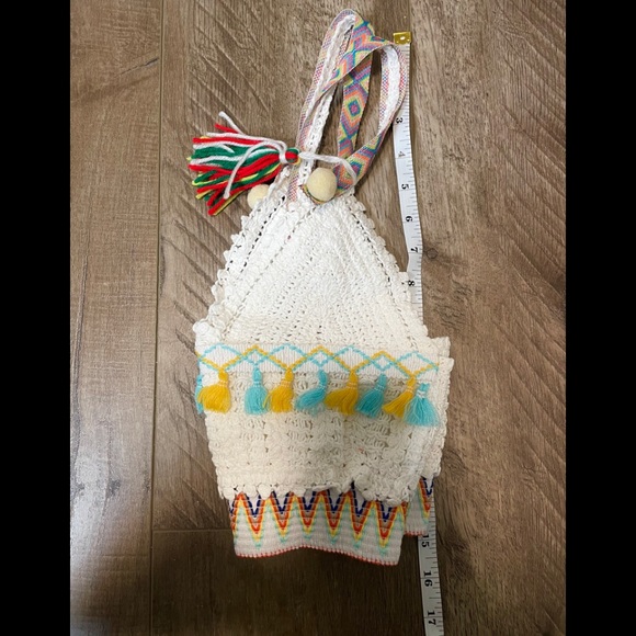 NWT S Boho tassel fringe white crochet rainbow top price final price is firm - Picture 14 of 16